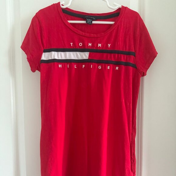 Tommy Hilfiger Girls T-Shirt Dress Cotton Crew Neck RED Size M (8-10) - Preloved - Picture 1 of 7
